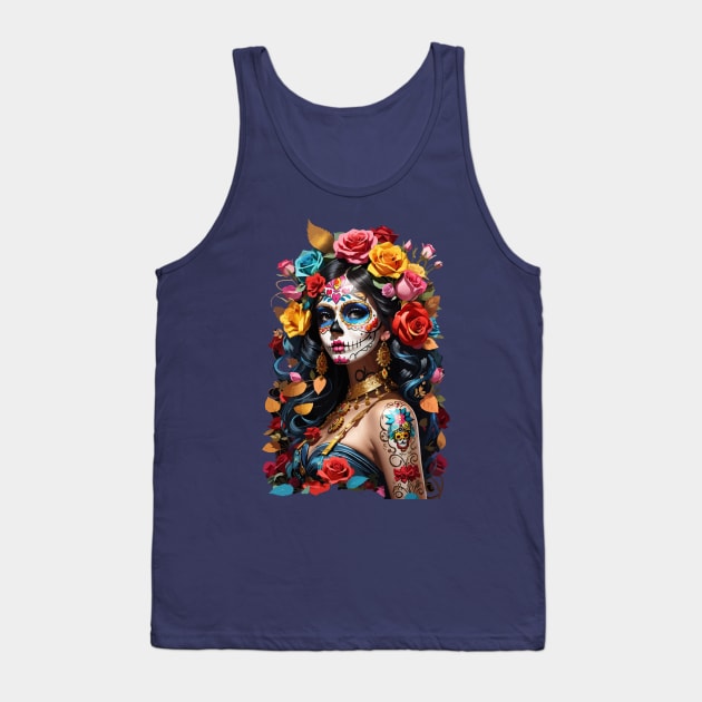 Sugar Skull girl, Dia de los Muertos Tank Top by CatCoconut-Art